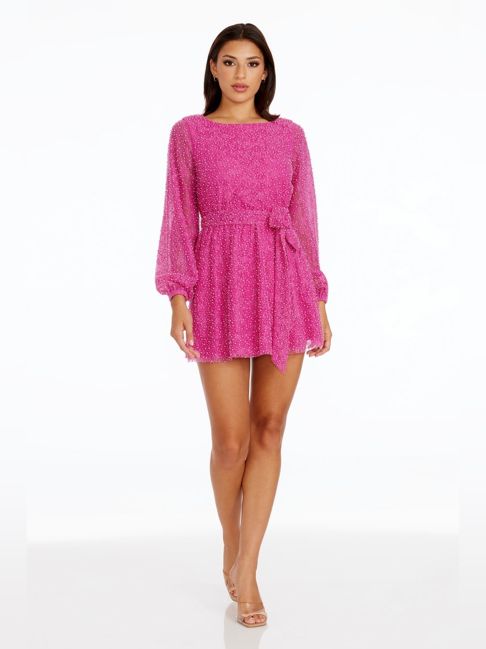 NWT Dress the Population Kirsi Pearl Detail Mini Dress Bright Fuchsia Medium